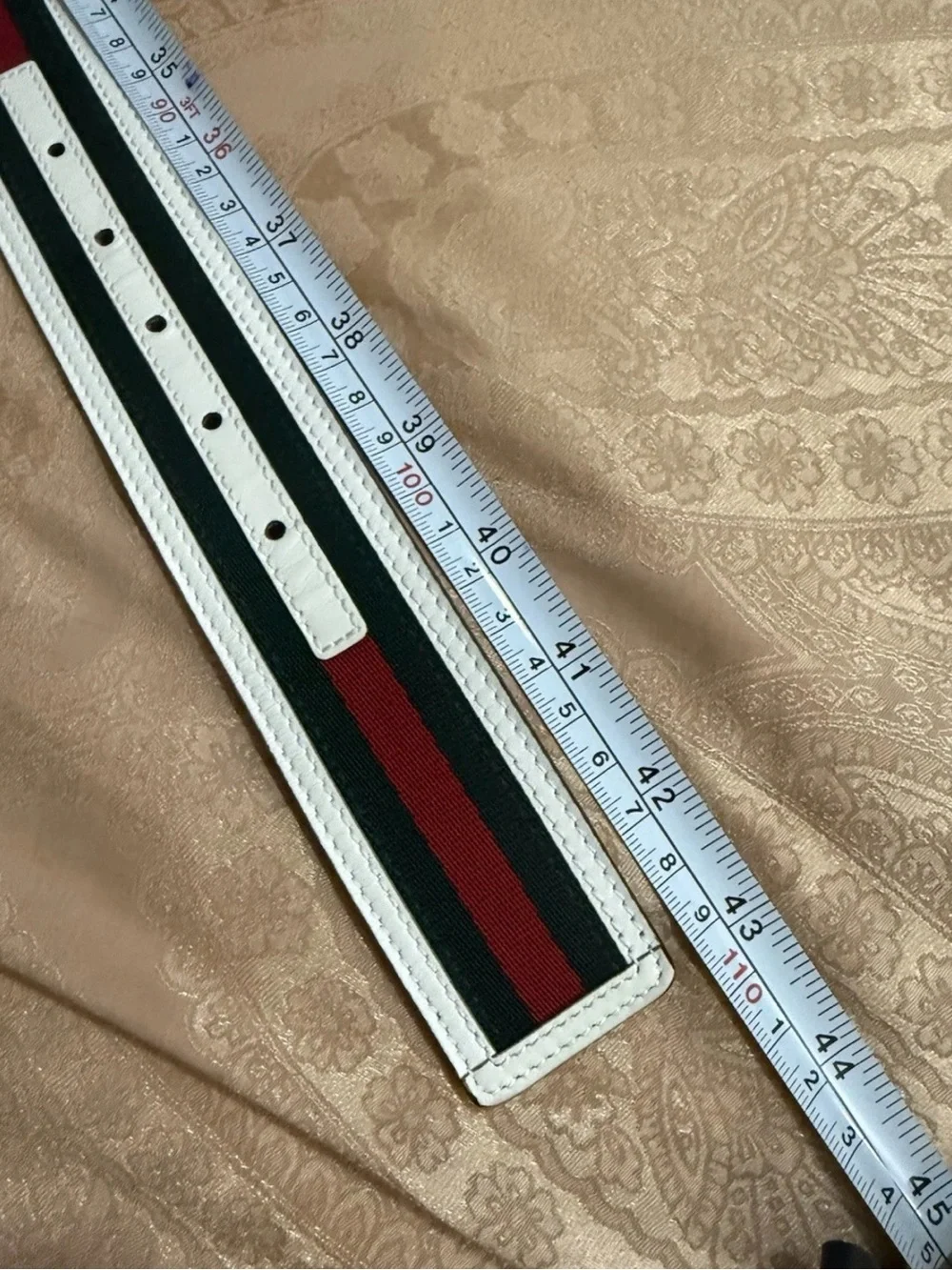 Gucci Red & Green Web Stripe Belt with White Trim and Silver GG Buckle